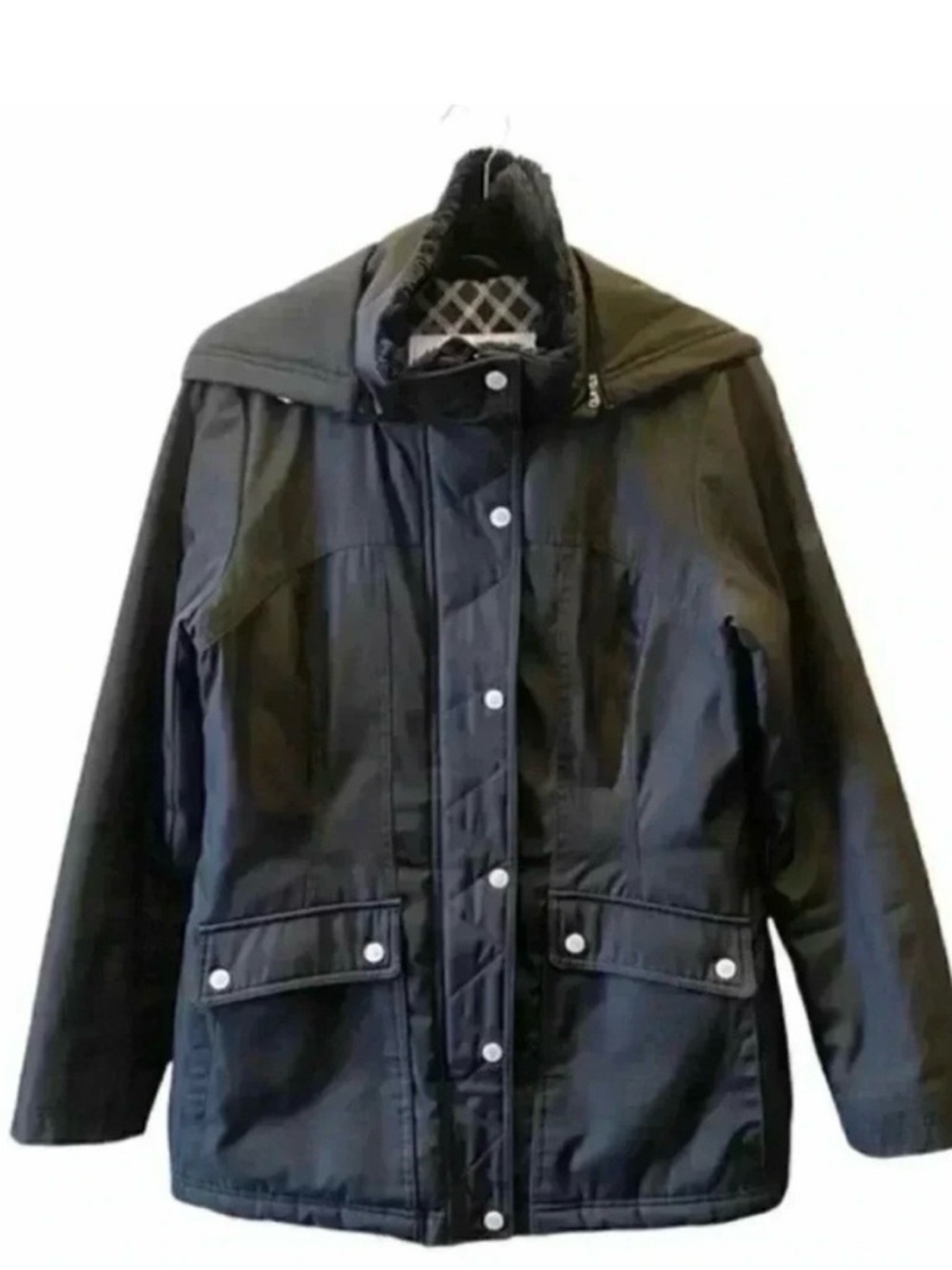 Jessica Simpson Chore Coat Padded  Utility Jacket Faux Fur Collar Black Medium